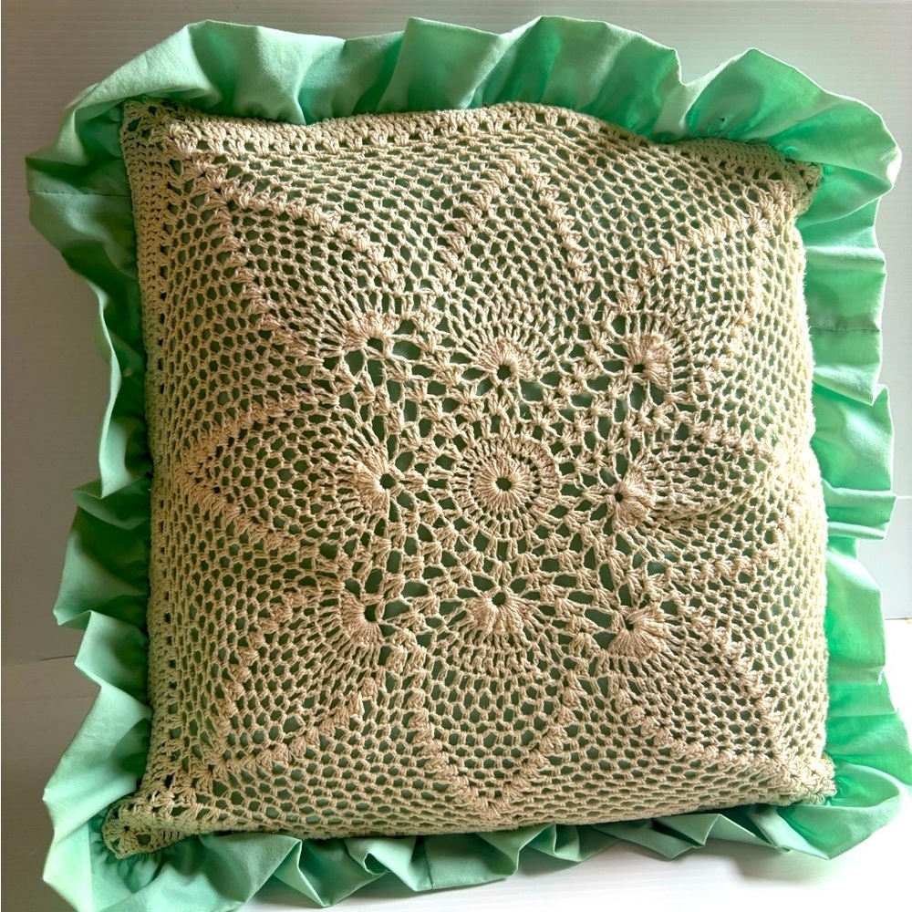 Vintage Crochet Pillow Mint Color